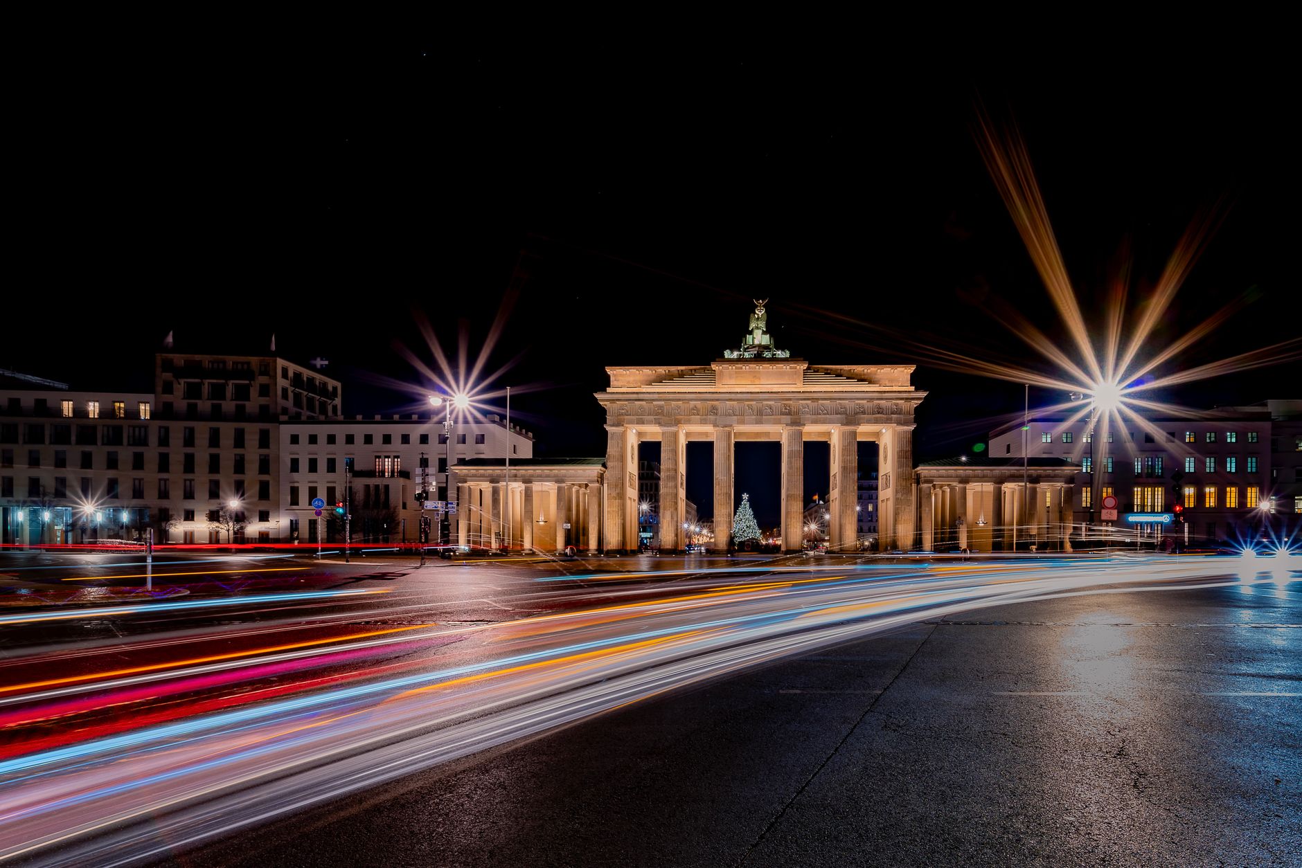 The Brandenburg Gate in Berlin illuminated at night